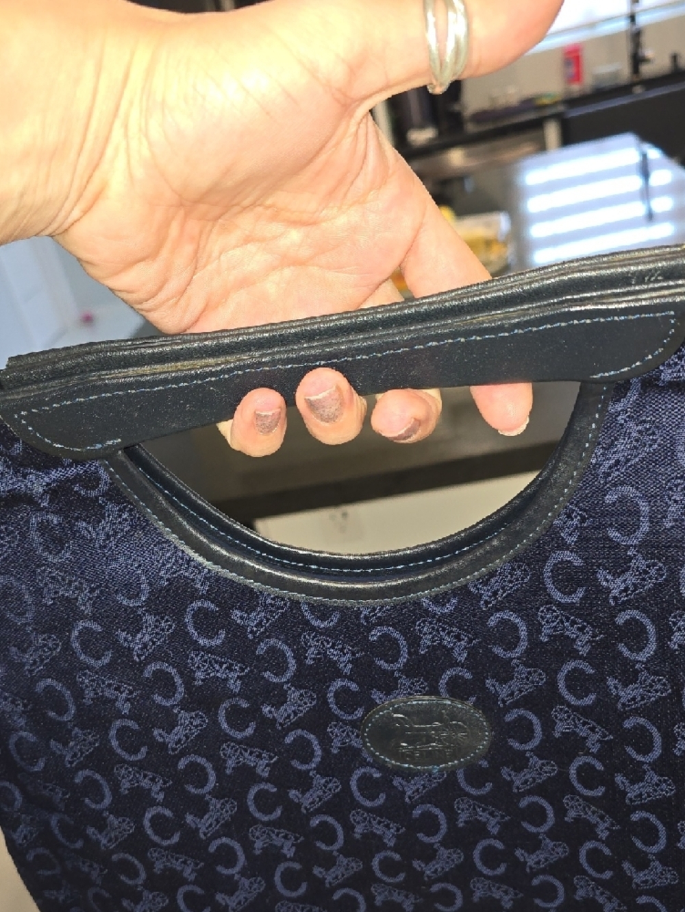 Celine Navy Blue Tote with Leather Trim and AMAZING CONDITION - Picture 6 of 11